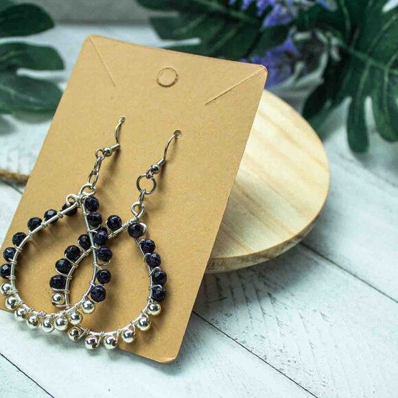 Teardrop Earrings with Blue Sandstone and Silver Accent Beads - Picture 2 of 12